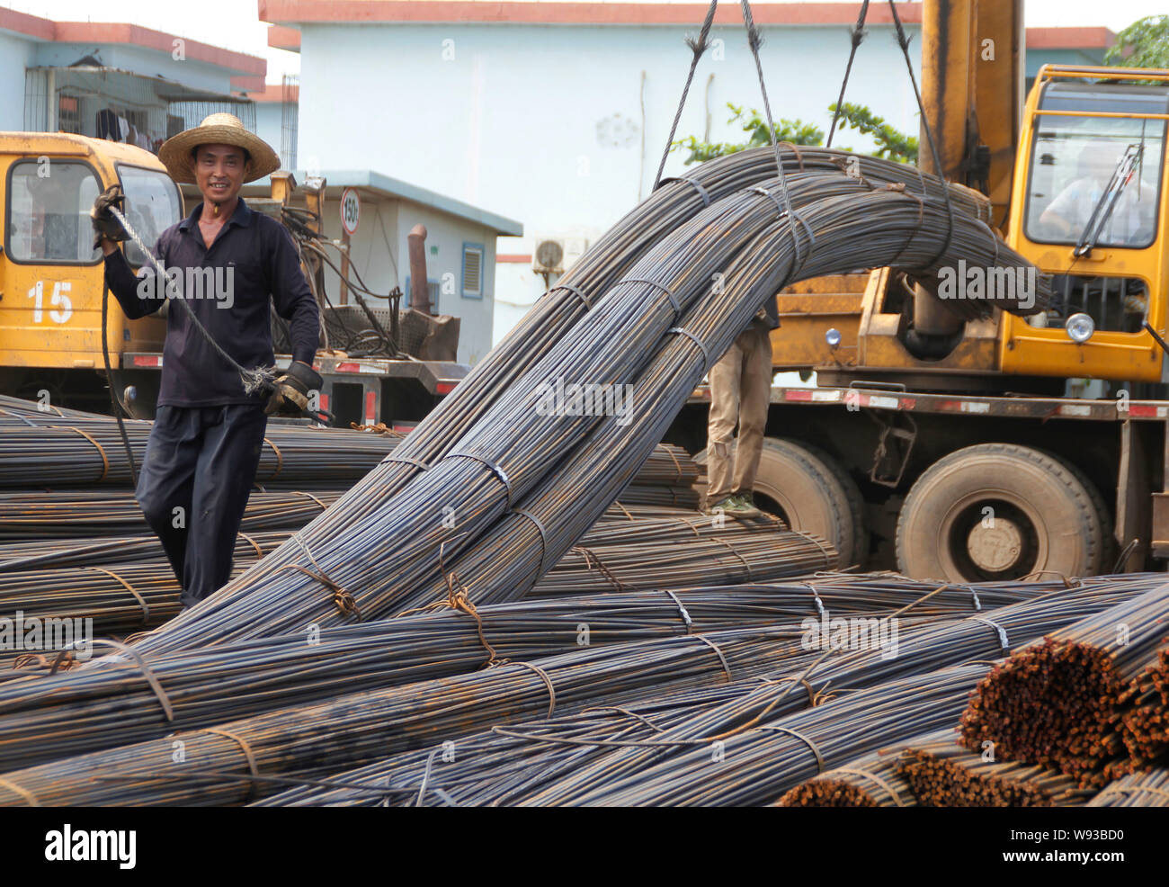 A reinforcing iron and rebar worker hires stock photography and images