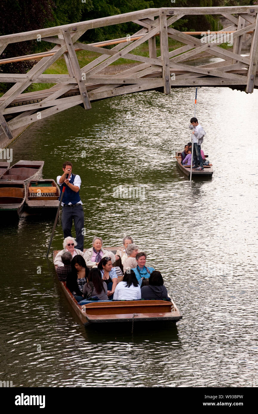 Tourists bring chauffered on a punt on the River Cam in Cambridge, England. Stock Photo