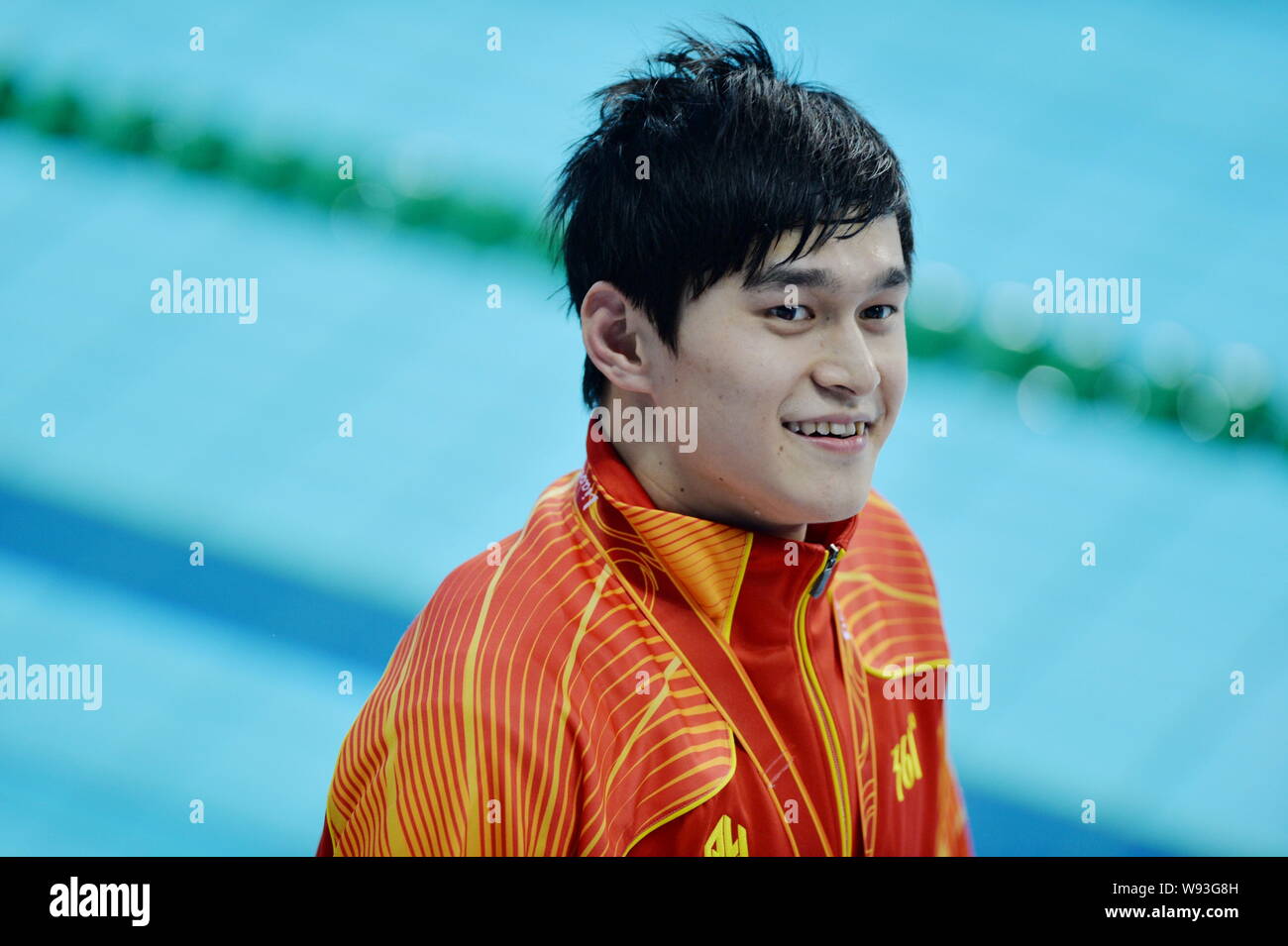 --FILE--Chinese Olympic swimming champion Sun Yang smiles after winning ...