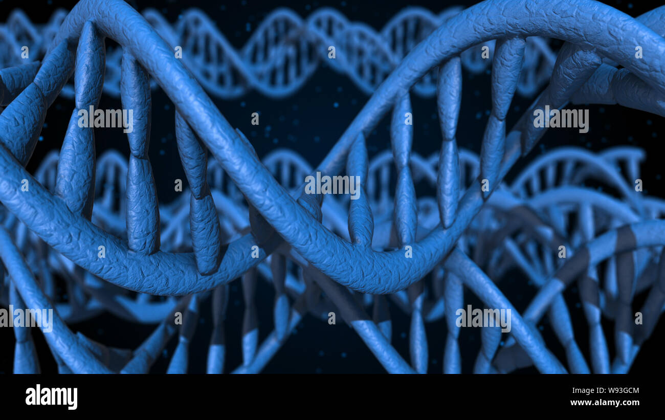 DNA. Abstract 3d polygoal wireframe DNA molecule helix spiral. Medical science background. Stock Photo