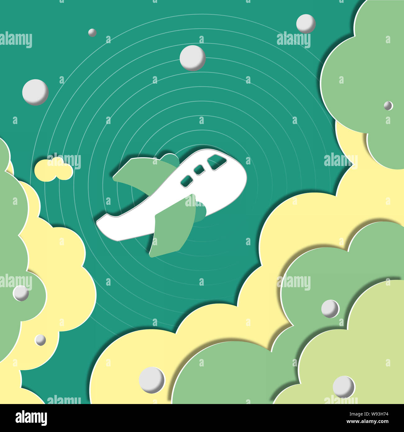 Papar Cut Plane Fly In The Sky With Cloud And Radar Signal Stock Photo