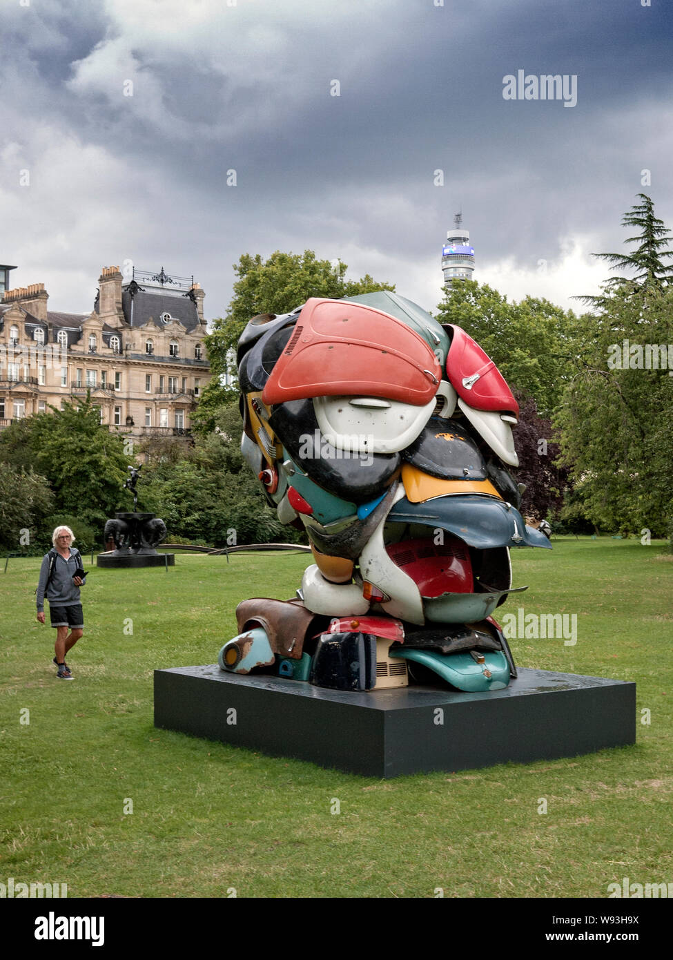 Zak Ove sculpture 'Autonomous Morris' on show in Regents Park London part of Frieze Art show Stock Photo