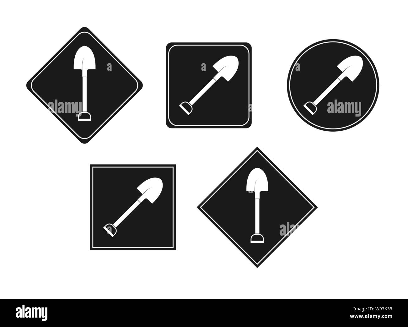 Spade icon on square and round black background. Simple flat design Stock Vector
