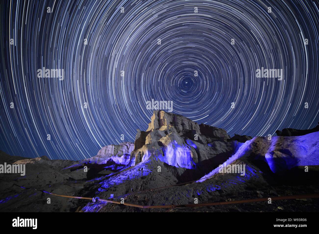 Night view of Danxia Landform under the starry sky in Sunan county, Zhangye city, northwest Chinas Gansu province, 26 November 2013. Stock Photo