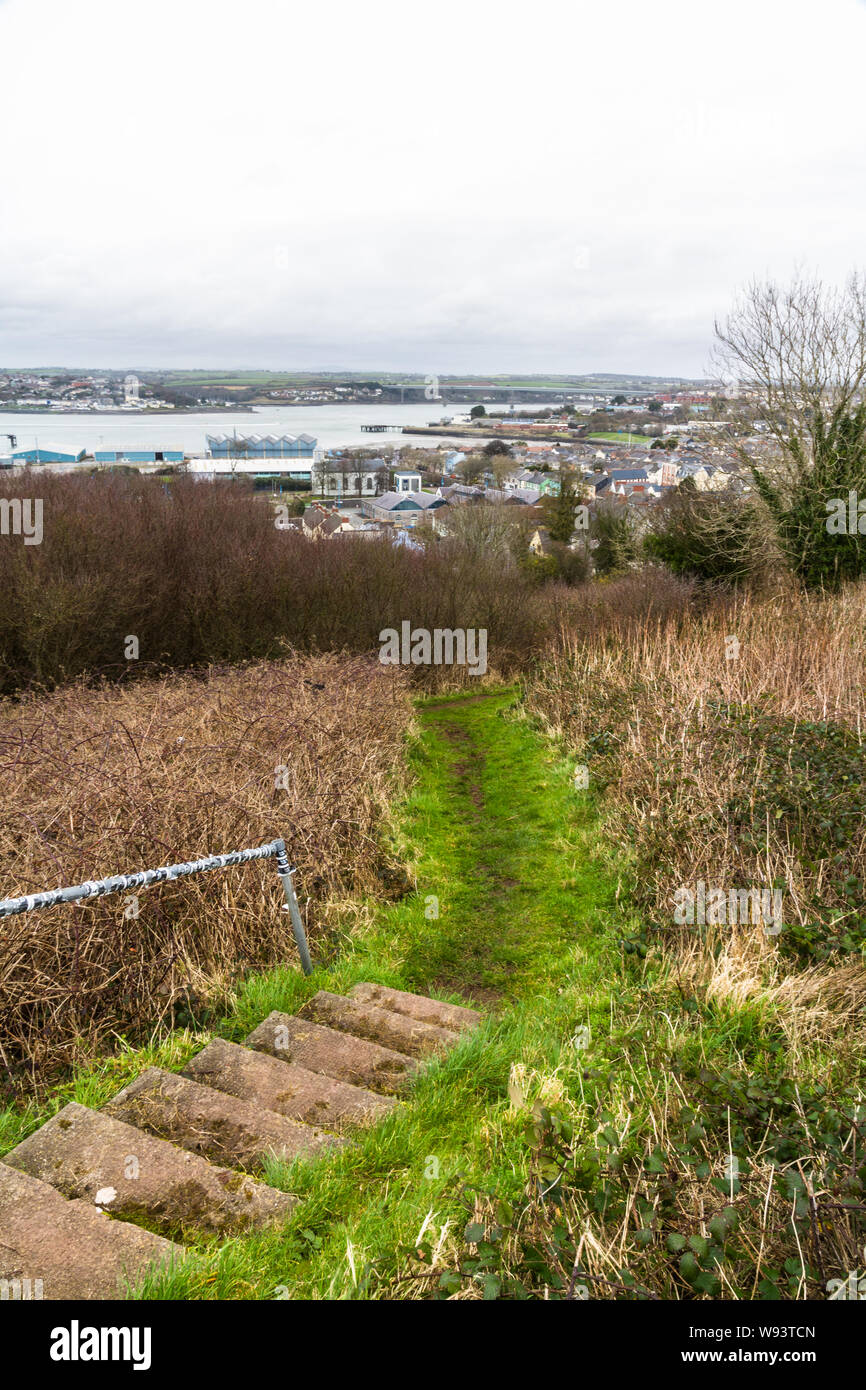 Looking down on town of Pembroke Dock. Pembrokeshire, Wales, United Kingdom Stock Photo