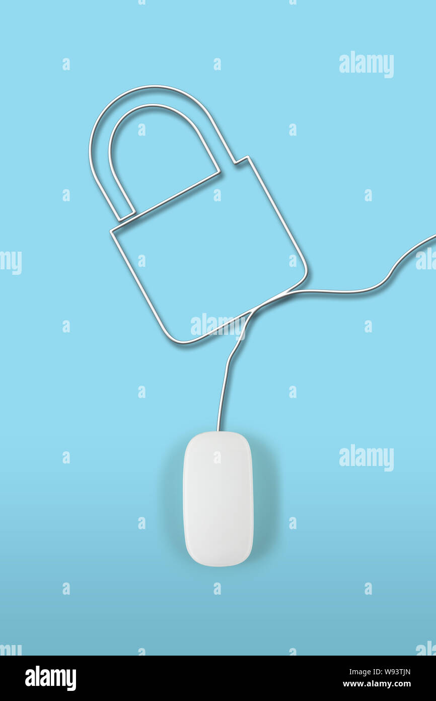 Computer mouse with its wire making a lock Stock Photo