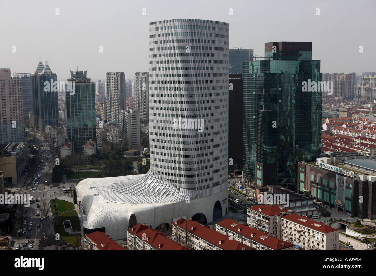 View of the LAVENU Center, also known as Boot Tower, at Hongqiao in Shanghai, China, 14 March 2012.   The LAVENU Center under LVMH Group in Shanghai h Stock Photo