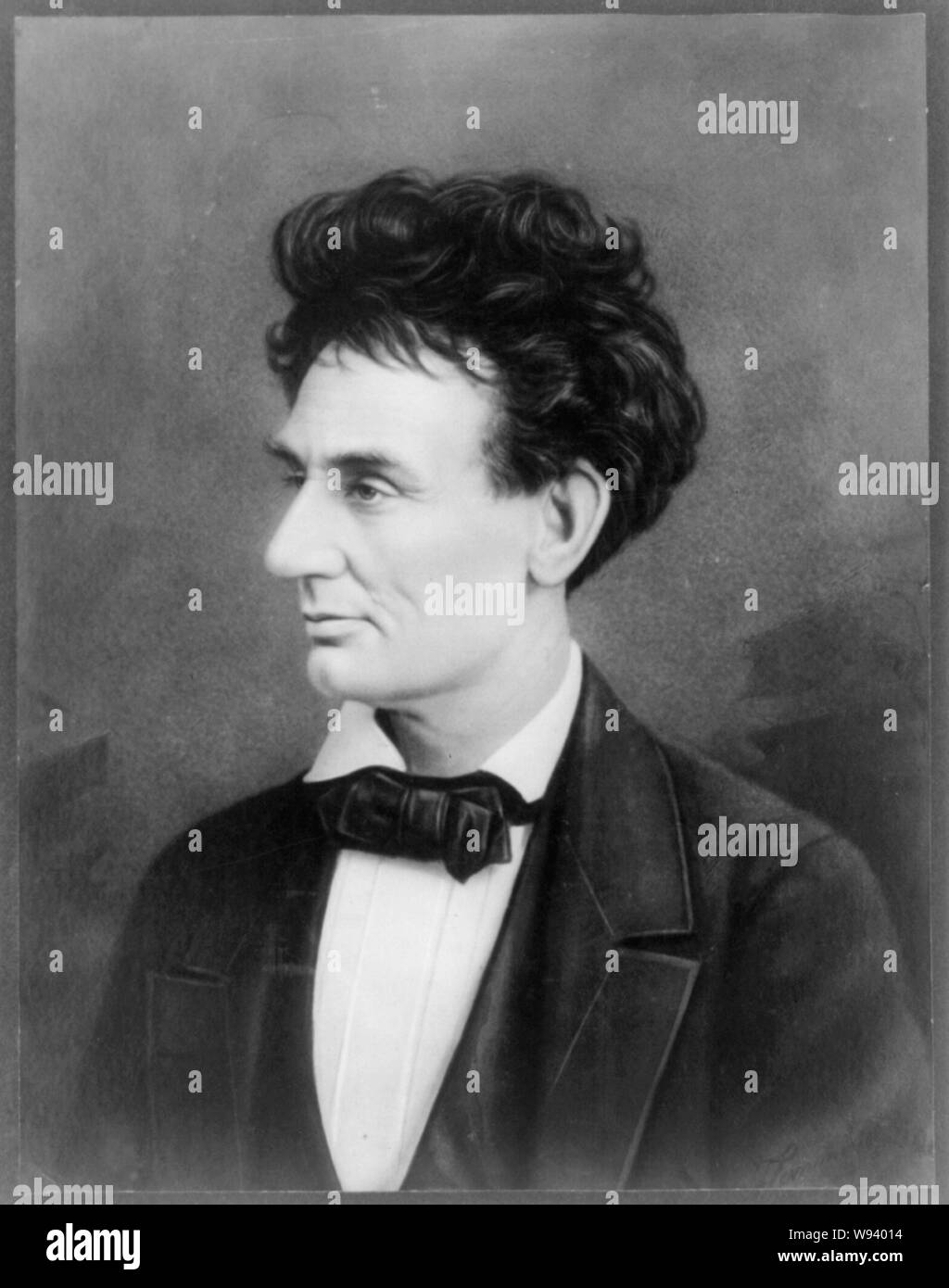 Abraham Lincoln, head-and-shoulders portrait, facing left. Reversed and retouched copy of photo by Alexander Hessler Stock Photo
