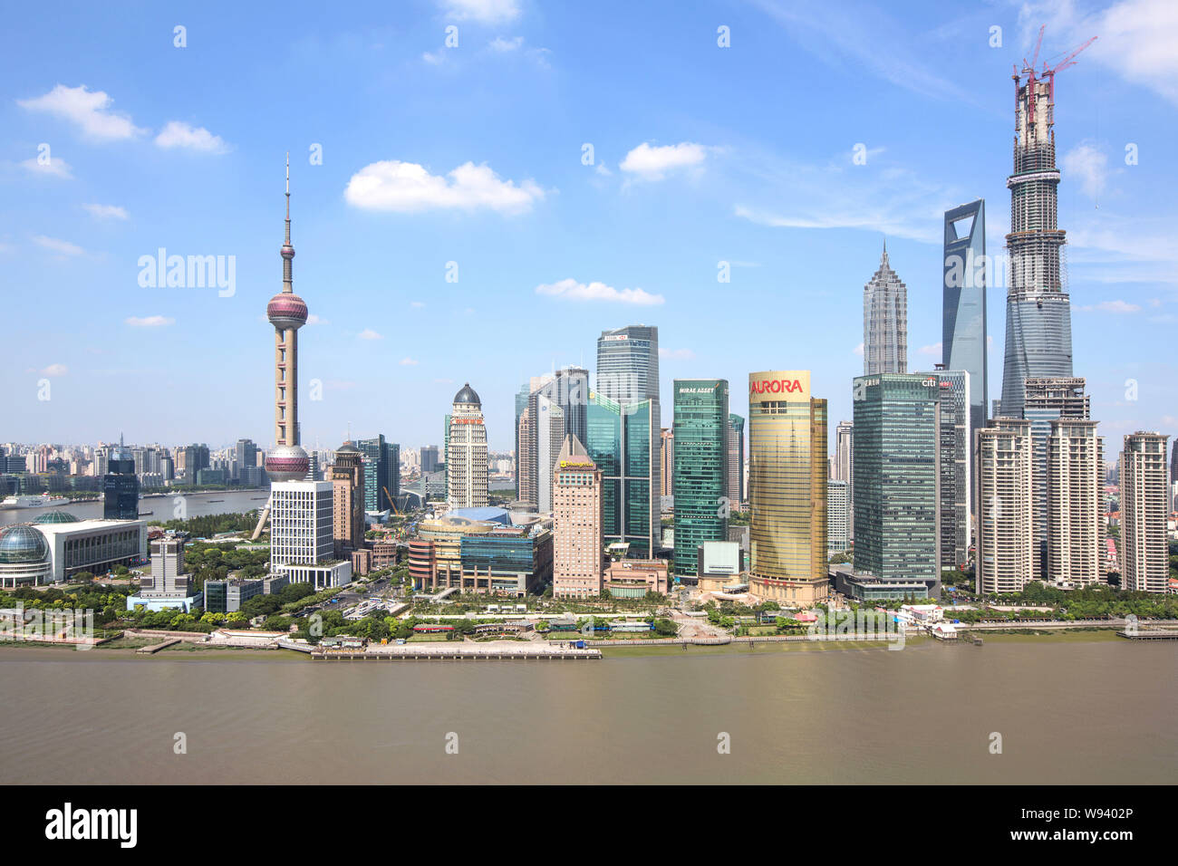 Skyline of Huangpu River and the Lujiazui Financial District with the ...