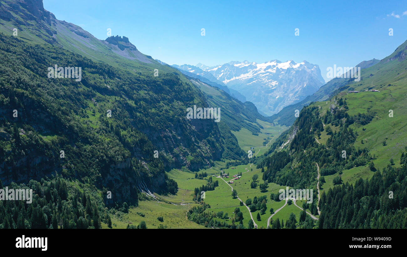 Beautiful valley in Switzerland - the Swiss Alps from above - aerial ...