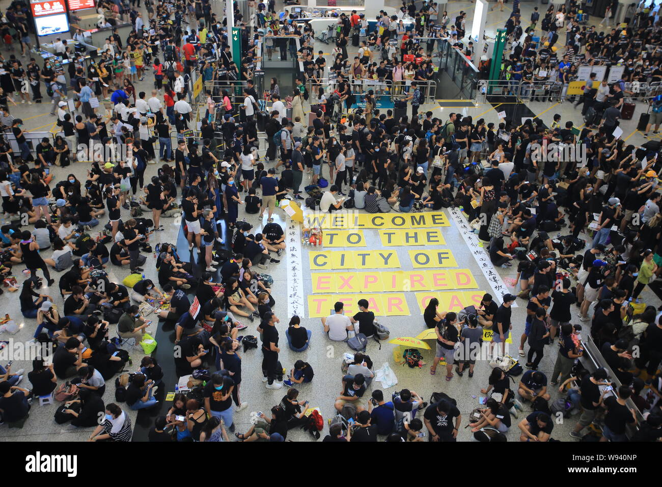Hong Kong -11 August 2019: million of protesters sit to the international airport . hong kong people oppose a controversial extradition bill which may Stock Photo