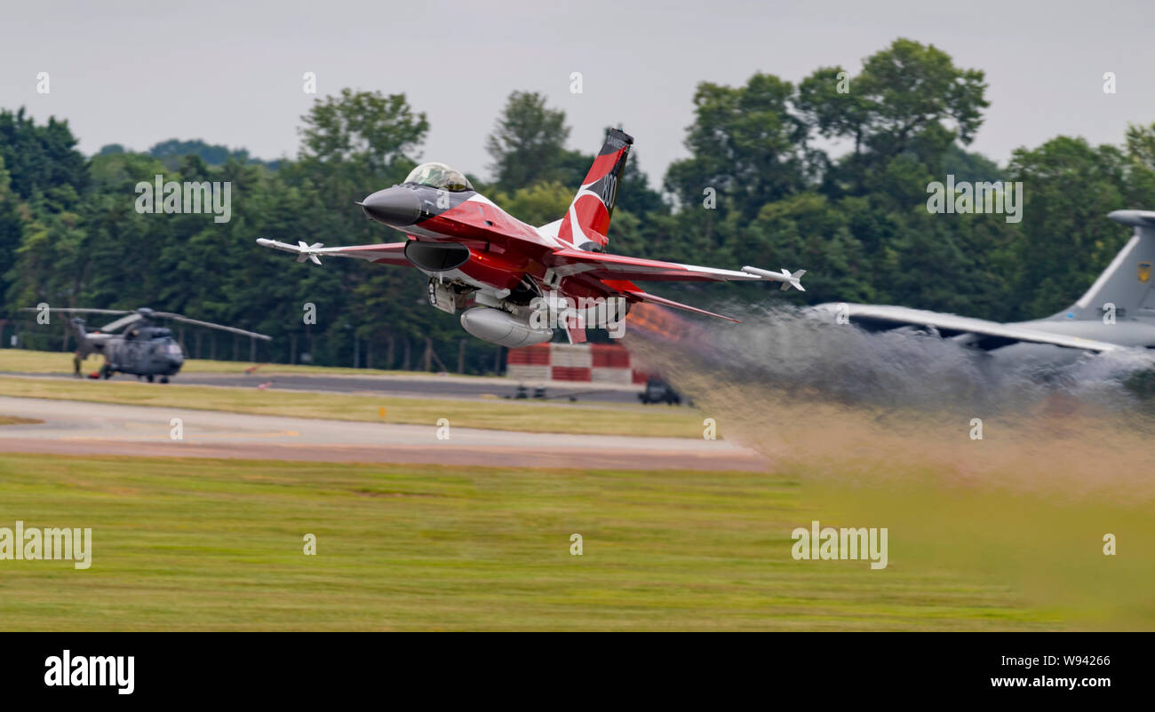 Danish F-16, Dannebrog Livery at the Royal International Air Tattoo 2019 Stock Photo