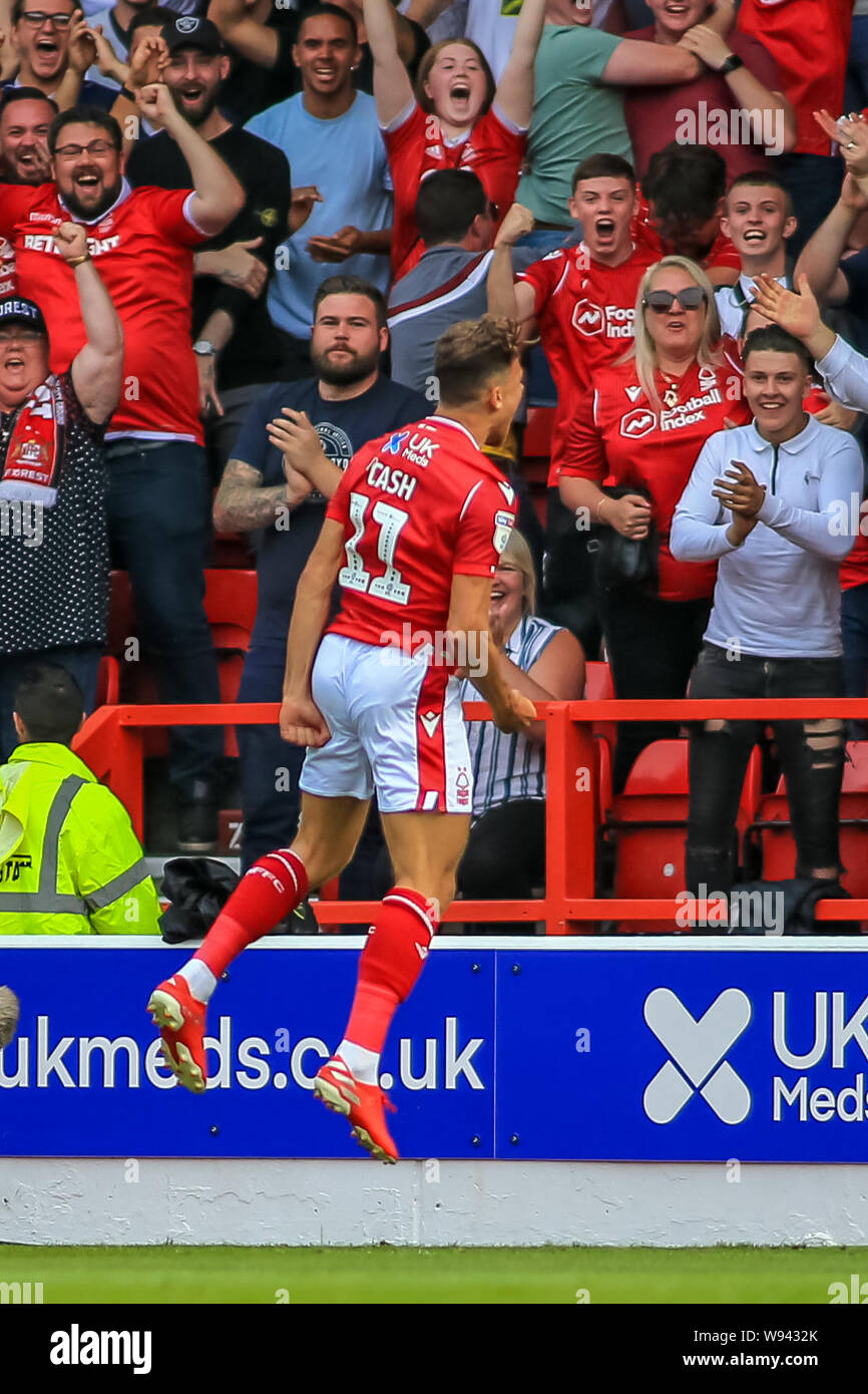 3rd August 2019, City Ground, Nottingham, England ; Sky Bet Championship, Nottingham Forest vs West Bromwich Albion :  Matty Cash (11) of Nottingham Forest  celebrates his goal to make it 1-0  Credit: Craig Milner/News Images  English Football League images are subject to DataCo Licence Stock Photo