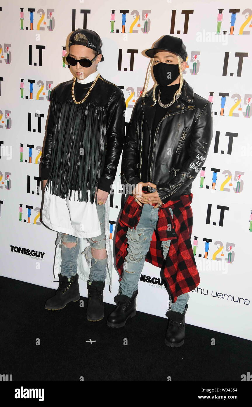 G-Dragon, left, and Taeyang of South Korean boy band BigBang