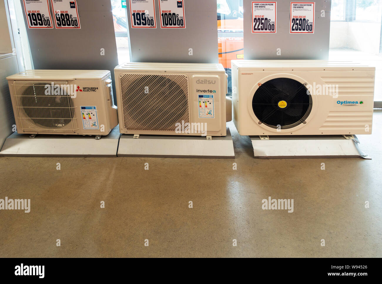 Air conditioning units or climate control on sale at a French store