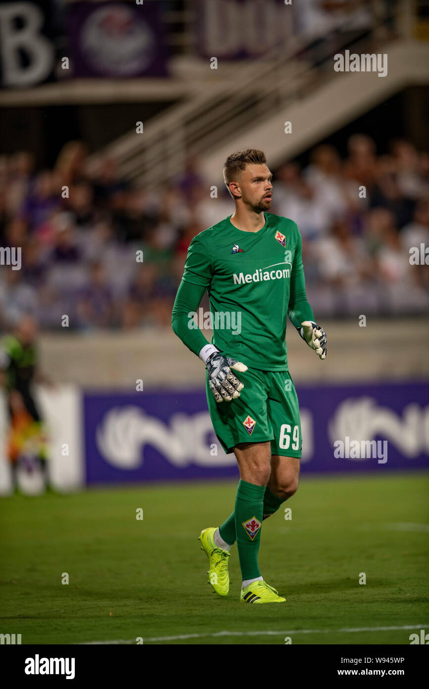 Bartlomiej Dragowski (Fiorentina) during the pre-season friendly match between Fiorentina 4-1 Galatasaray at Artenio Franchi Stadium on August 11, 2019 in Firenze, Italy. Credit: Maurizio Borsari/AFLO/Alamy Live News Stock Photo