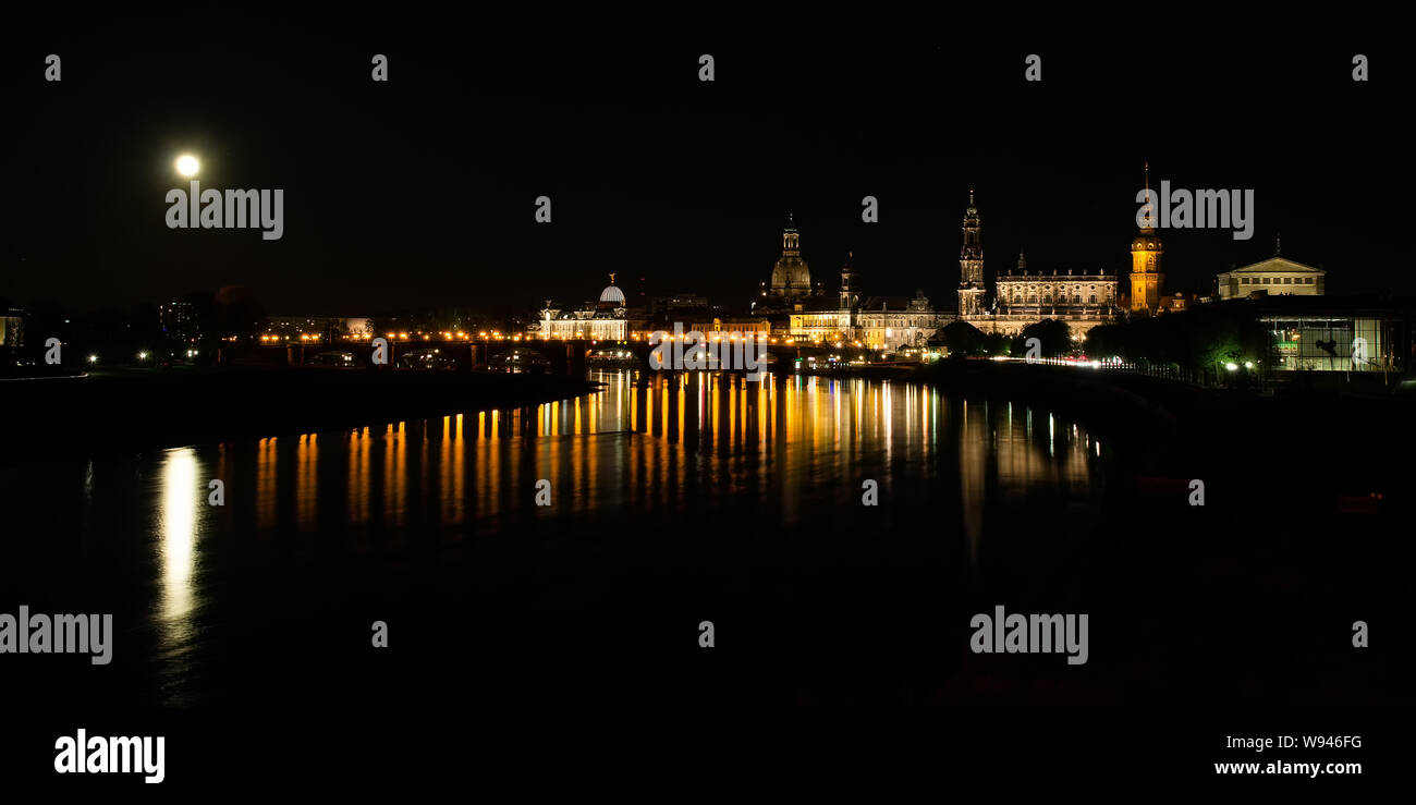 Classic night view of historic Dresden city center Stock Photo Alamy
