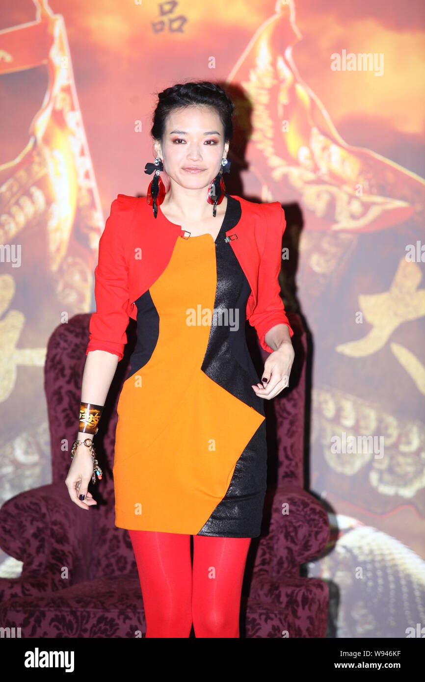Hong Kong actress Shu Qi poses during the press conference of her new movie, Odyssey, in Hong Kong, 8 January 2013. Stock Photo