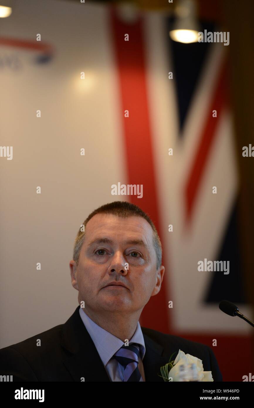 --FILE--Willie Walsh, CEO of the International Airlines Group, parent company of British Airways, is pictured during a press conference for British Ai Stock Photo