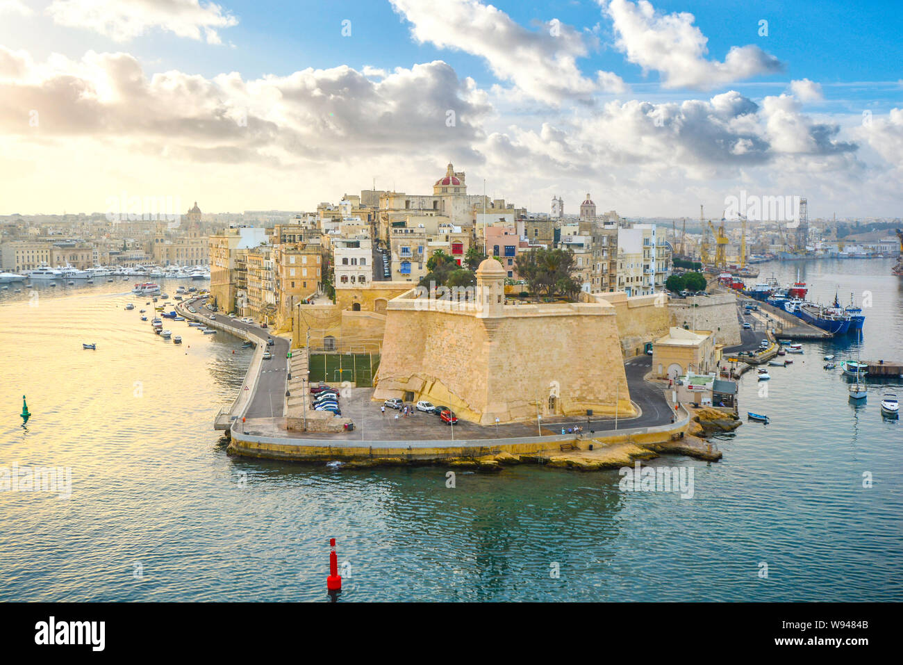 Sunrise At The Cruise Port And Grand Harbour Of Valletta On The Sunrise At The Cruise Port And Grand Harbour Of Valletta On The