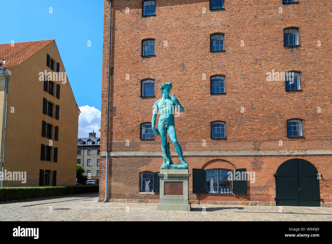 Copenhagen, Denmark - July 11 2019: The large statue at the entrance to ...
