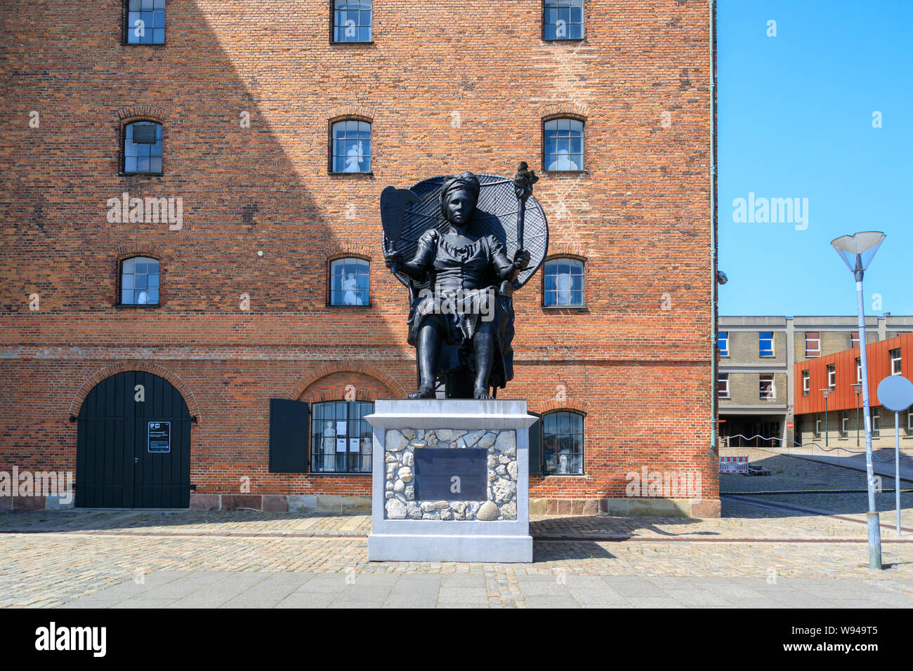 Copenhagen, Denmark - July 11 2019: The large statue at the entrance to ...