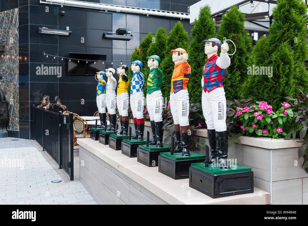 Jockey statues outside Jeff Ruby Restaurant in Lexington Kentucky Stock Photo