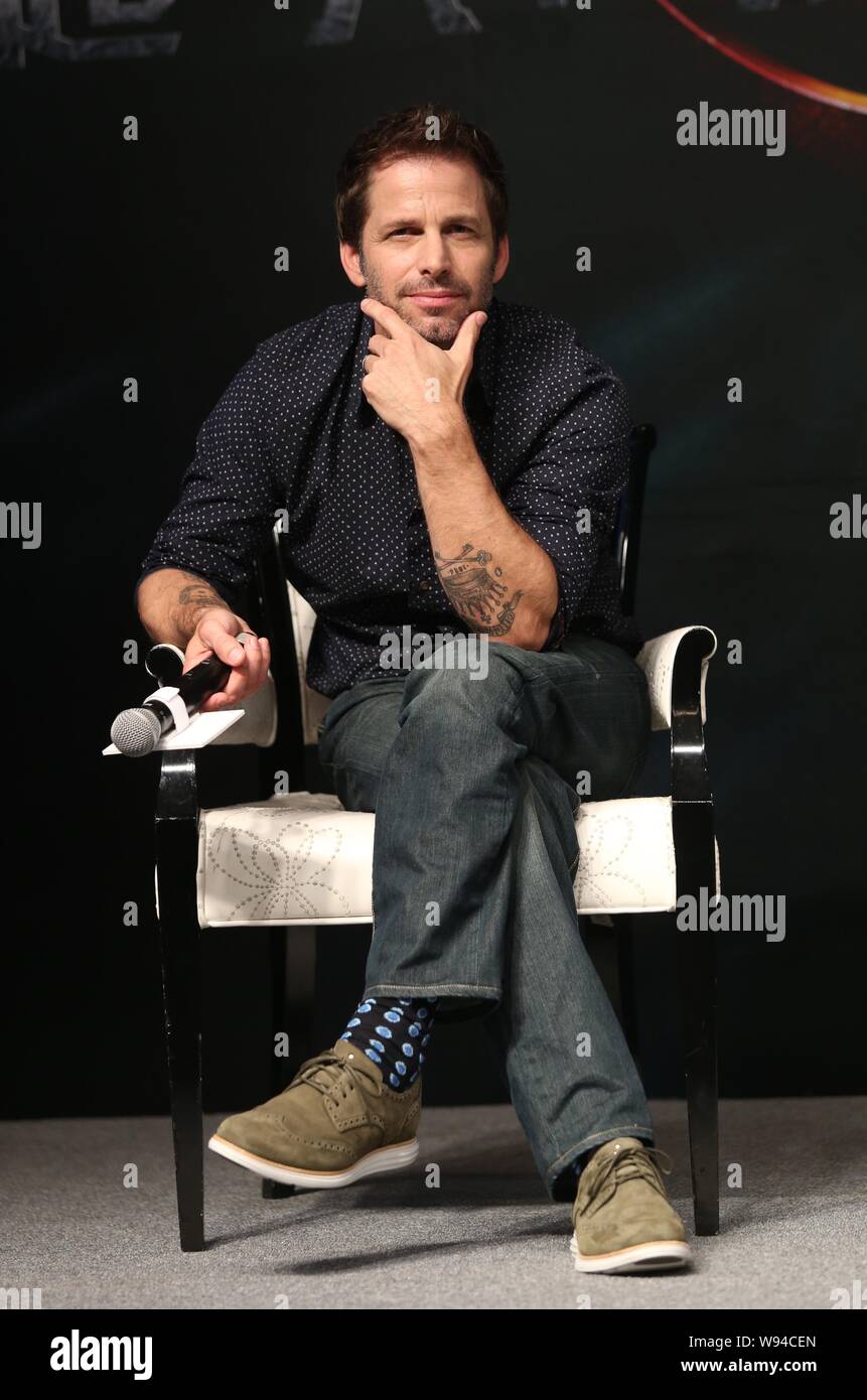 American director Zack Snyder poses at a press conference of the new movie, Man of Steel, during the 16th Shanghai International Film Festival in Shan Stock Photo