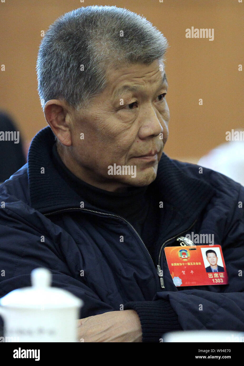 He Ping, Chairman and President of China Poly Group and husband of Deng Rong, youngest daughter of former Chinese leader Deng Xaoping, attends a panel Stock Photo