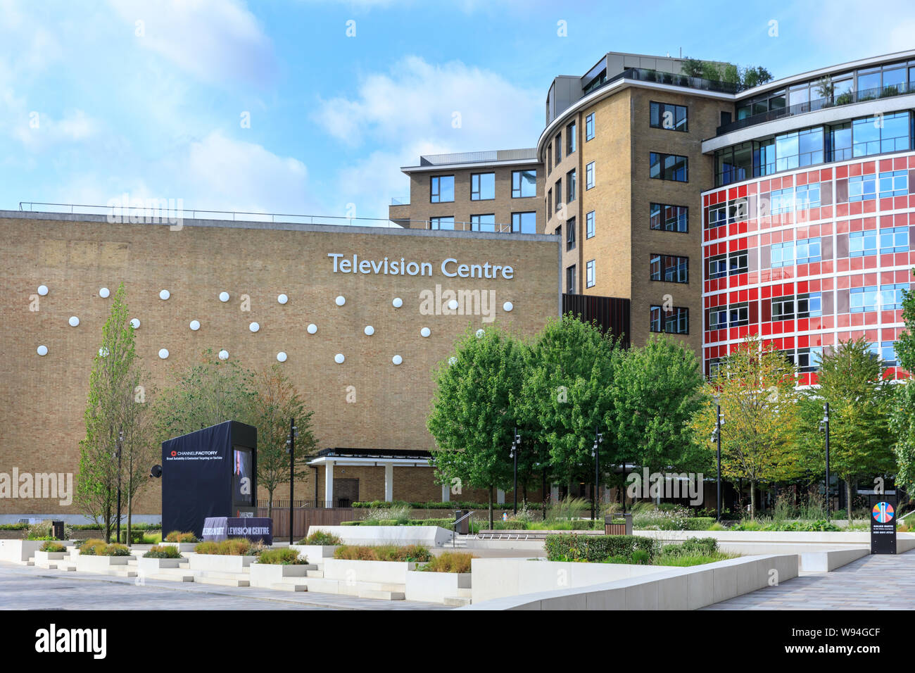 The exterior of the bbc television centre in white city hires stock