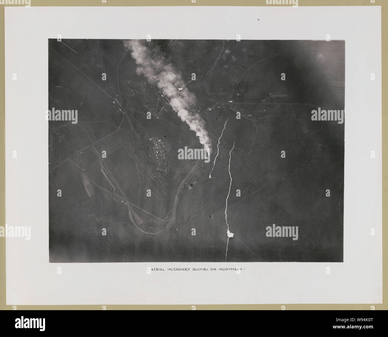 Aerial incendiary bombs on Montmedy Stock Photo