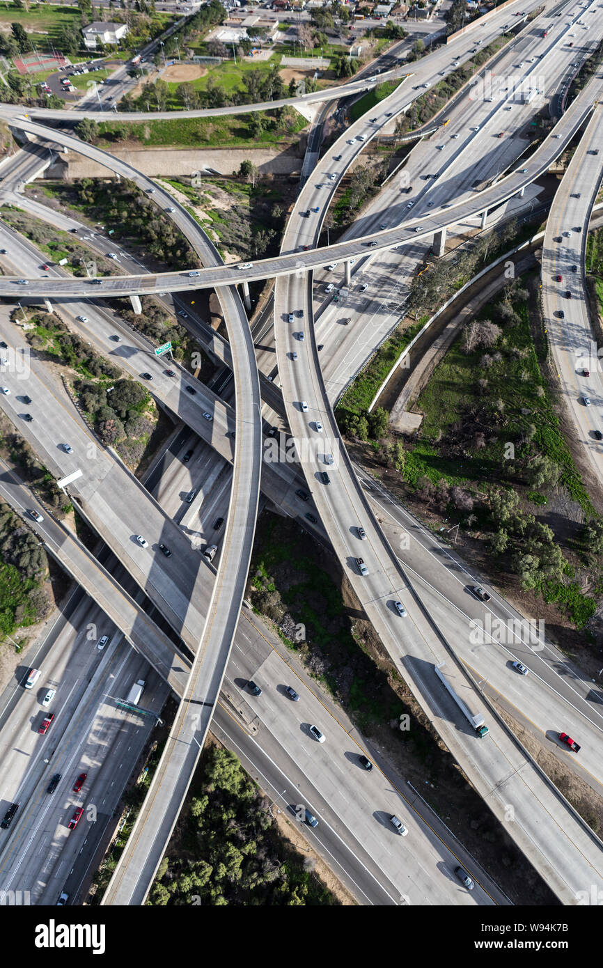 Vertical aerial view of Interstate 5 and Route 118 freeway ramps and  bridges in the San Fernando Valley area of Los Angeles, California Stock  Photo - Alamy