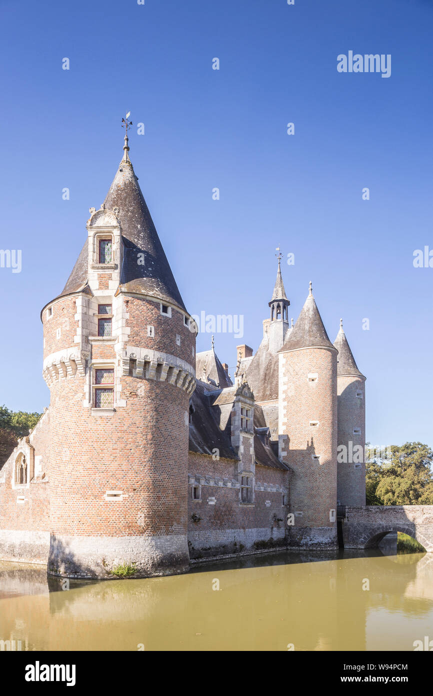 The Chateau du Moulin in Sologne, France. Dating from the end of the 15th century the Chateau du Moulin is found in the Sologne area of France’s Loire Stock Photo