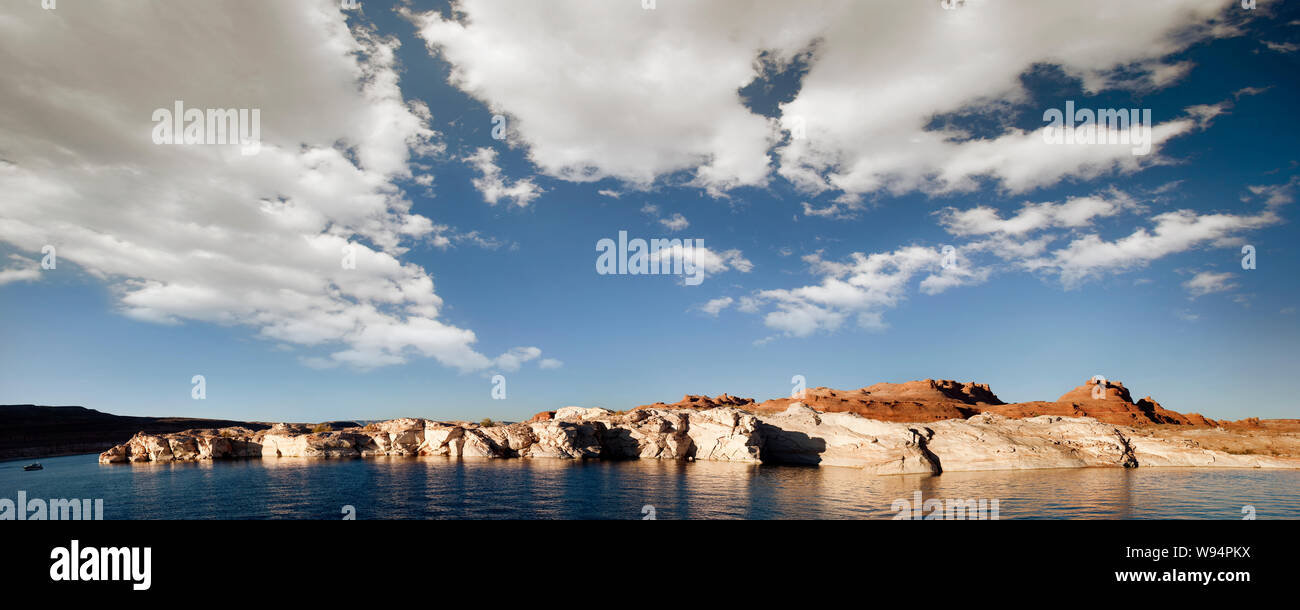 Clear lake on the coastline of an arid landscape. Stock Photo
