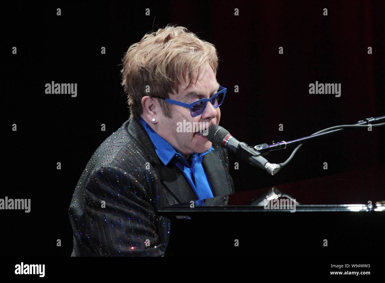 British singer Elton John performs during his concert in Taipei, Taiwan, 11 December 2012. Stock Photo