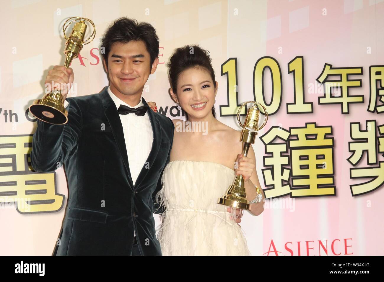 Taiwanese singer and actress Ariel Lin, right, and actor Berlin Chen ...
