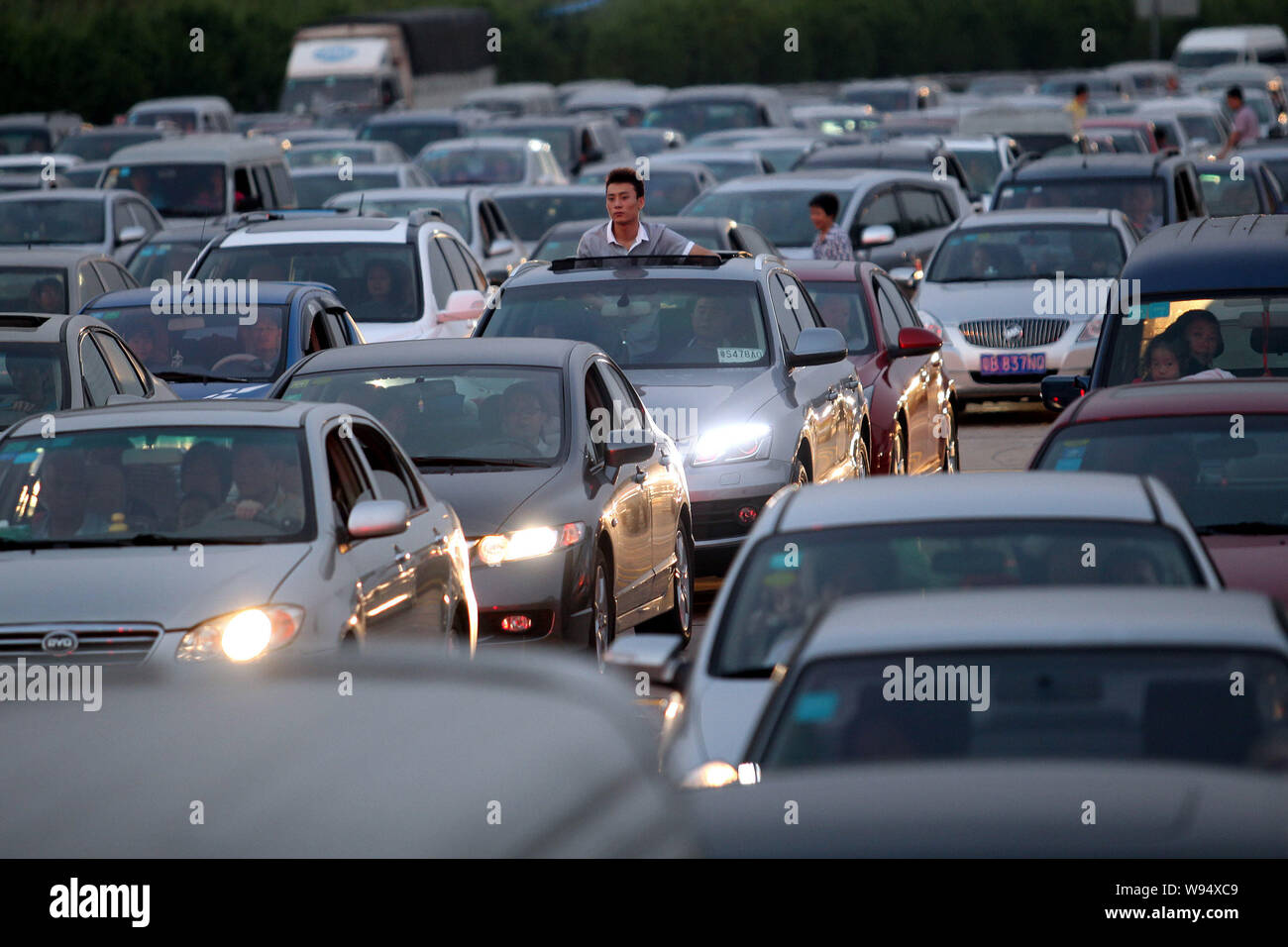 Holidaymakers Wait In Their Cars In A Long Queue During A Traffic Jam On An Expressway During The Mid Autumn Festival And The National Day Holiday In Stock Photo Alamy