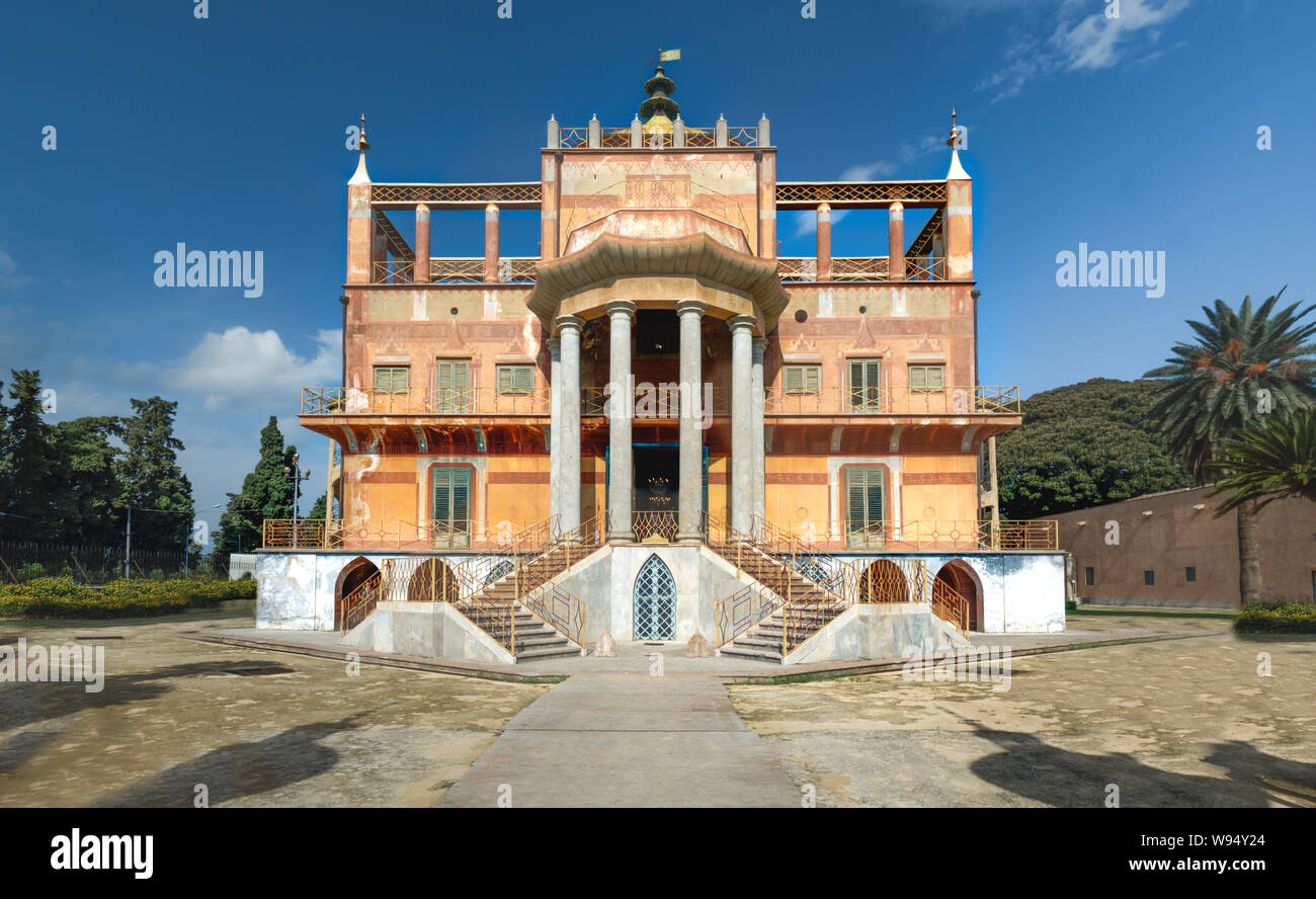 View of Palazzina Cinese. Panorama of The Chinese palace of Palermo that was built in 1799 commissioned by Ferdinand IV of Bourbon. Stock Photo