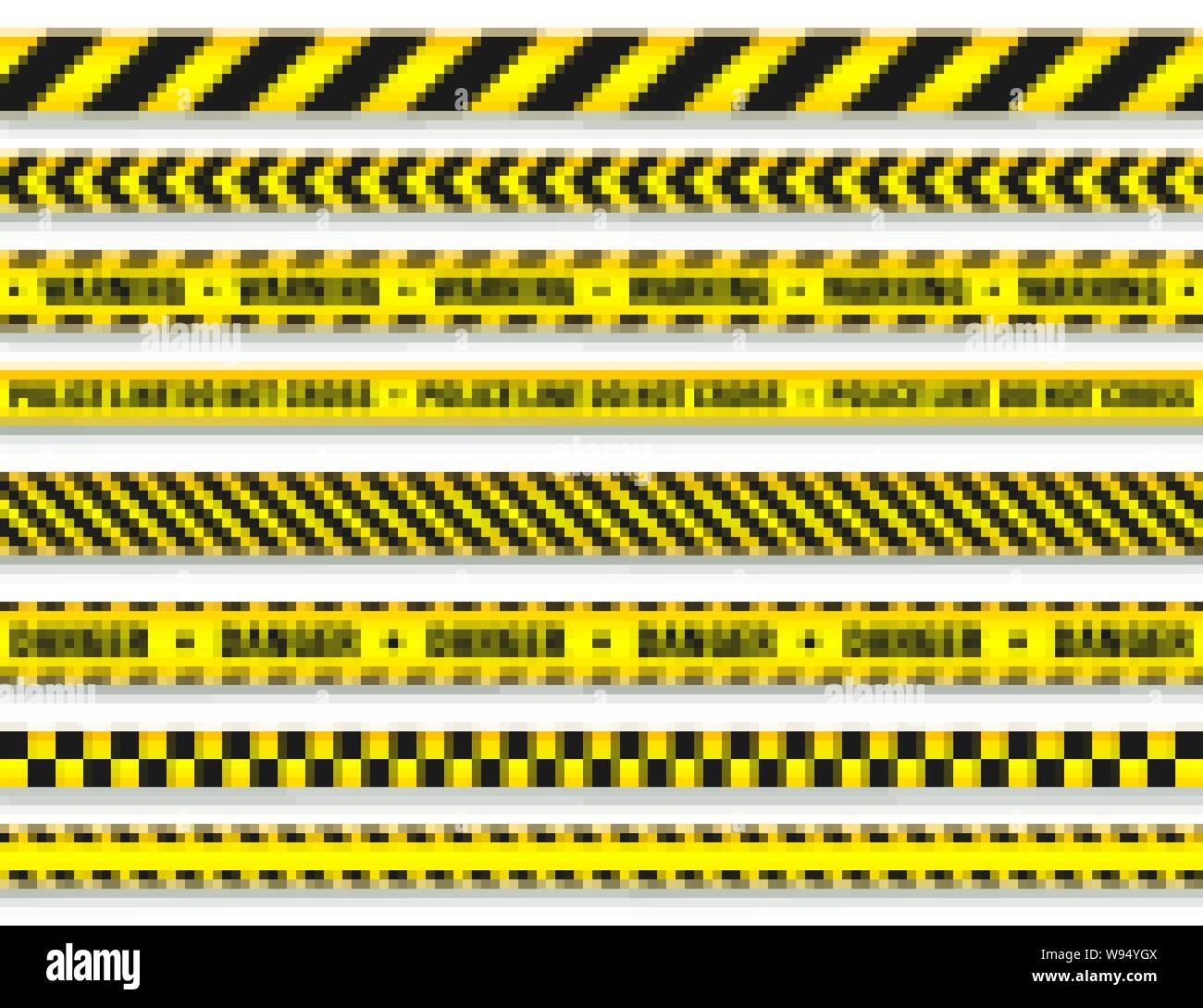 Yellow And Black Barricade Construction Tape. Police Warning Line. Brightly Colored Danger or