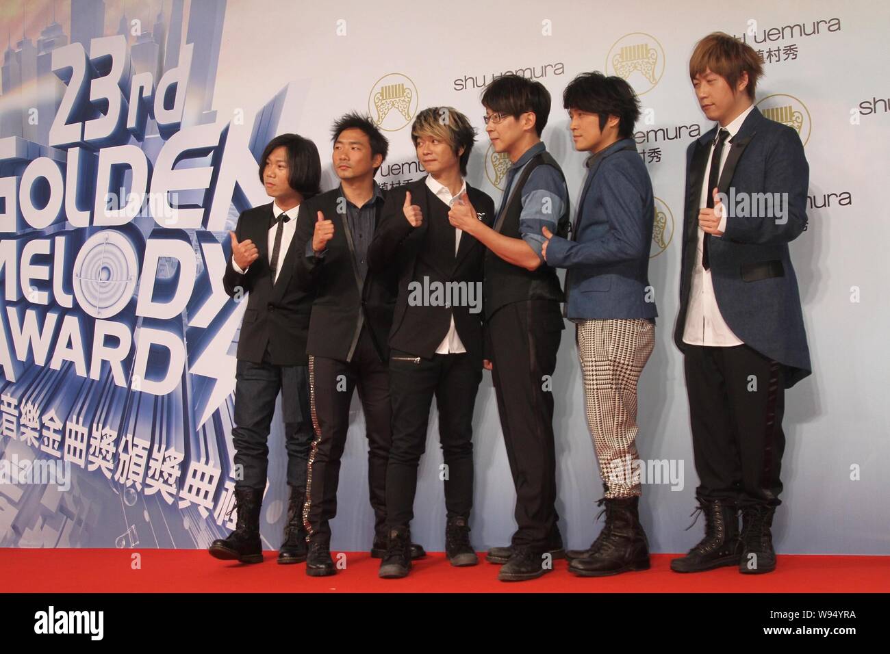 May Band Taiwanese rock band Mayday poses on the red carpet prior to the 23rd ...