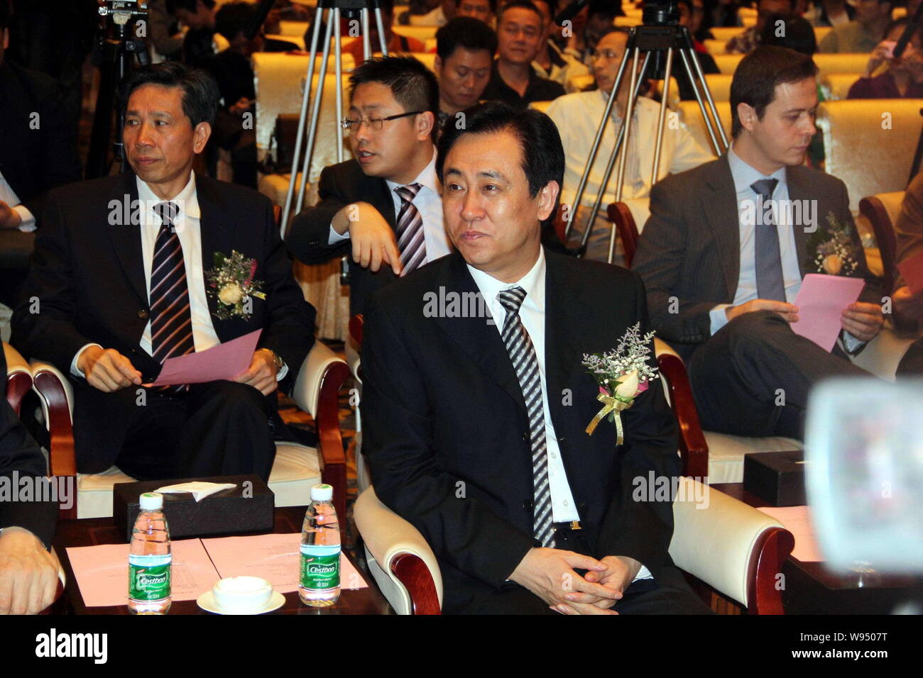 Xu Jiayin (C), chairman of Guangzhou Evergrande, is pictured during the