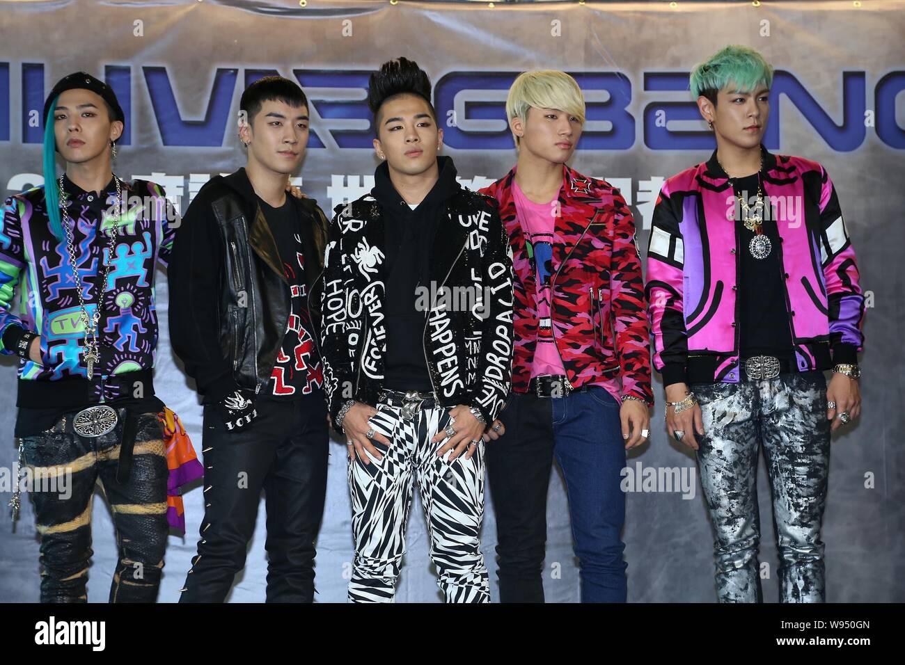 Members of the South Korean boy band Bigbang pose during a