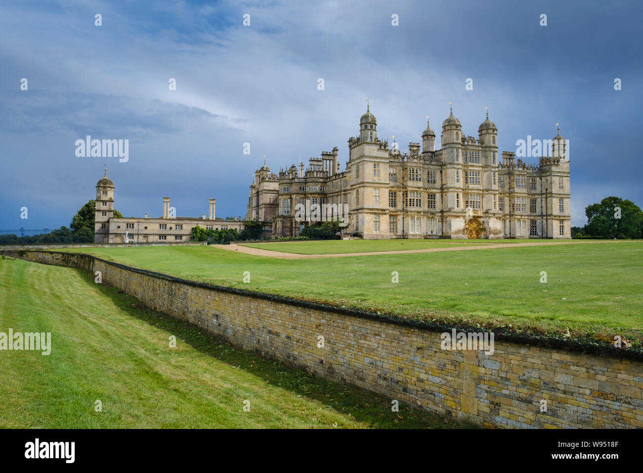 Burghley House historic sixteenth-century Elizabethan English country house / stately home  with Capability Brown landscaped gardens Stock Photo