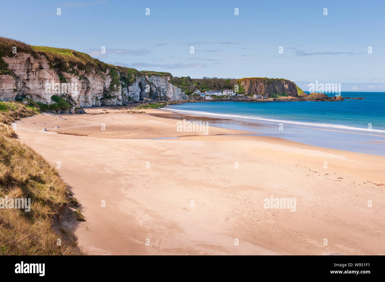 Whitepark Bay beach and Portbraddan / Portbraddon on the Causeway Coast of North Antrim Northern Ireland Stock Photo