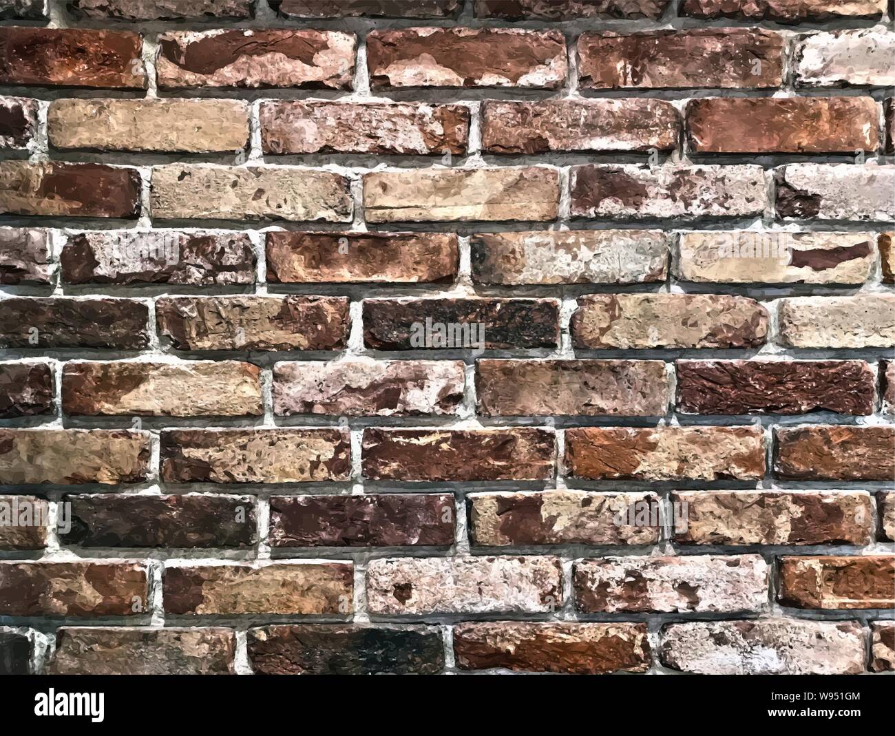 Old dilapidated brick wall. Vintage grunge background, vector Stock Vector