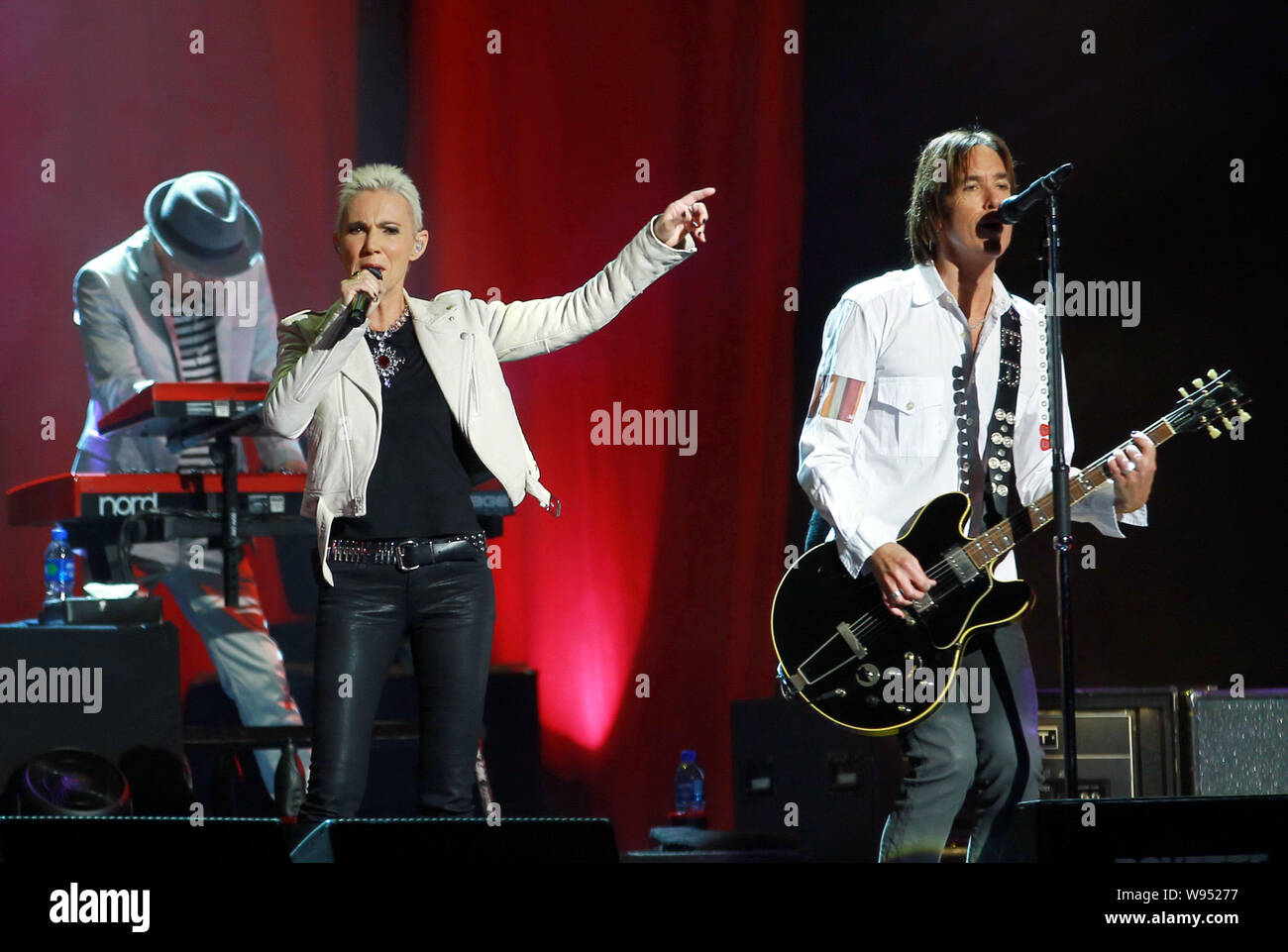 Swedish pop music duo Roxette performs at a concert of its world tour at the MasterCard Centre in Beijing, China, 12 March 2012. Stock Photo