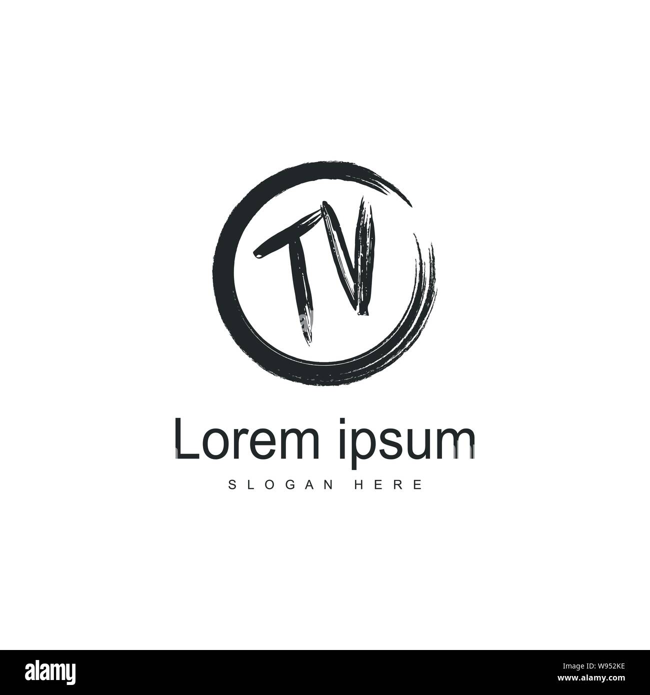 Initial TV logo template with modern frame. Minimalist TV letter logo