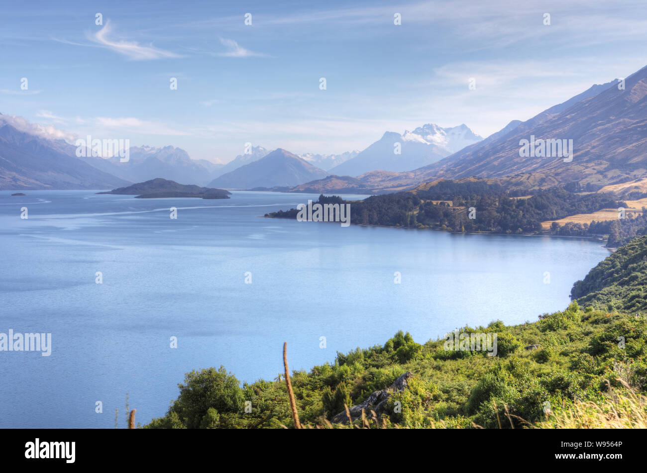 A Tranquil Mountain And Sea Scene New Zealand Stock Photo - 