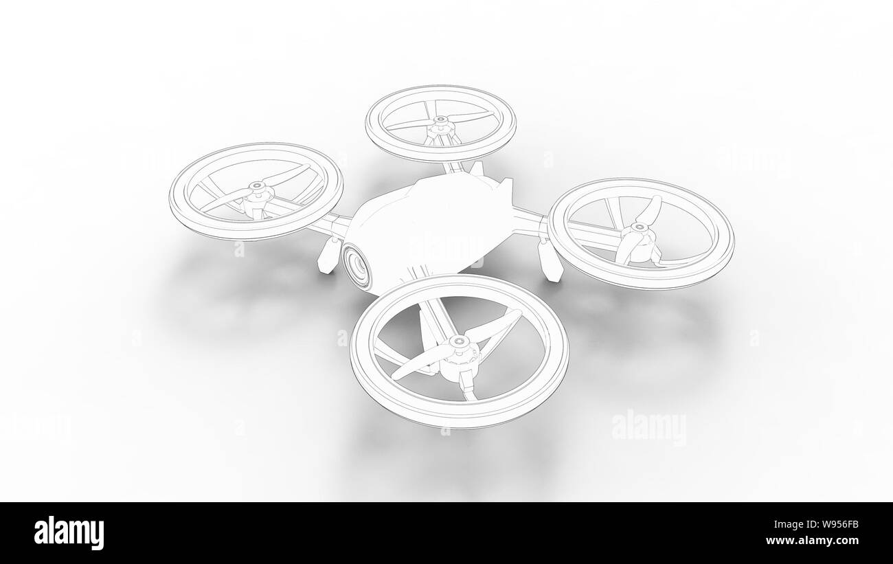 Drone 3d rendering sketch isolated in white studio background Stock Photo