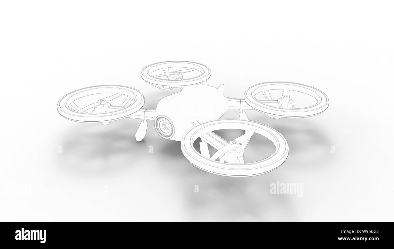 Drone 3d rendering sketch isolated in white studio background Stock Photo